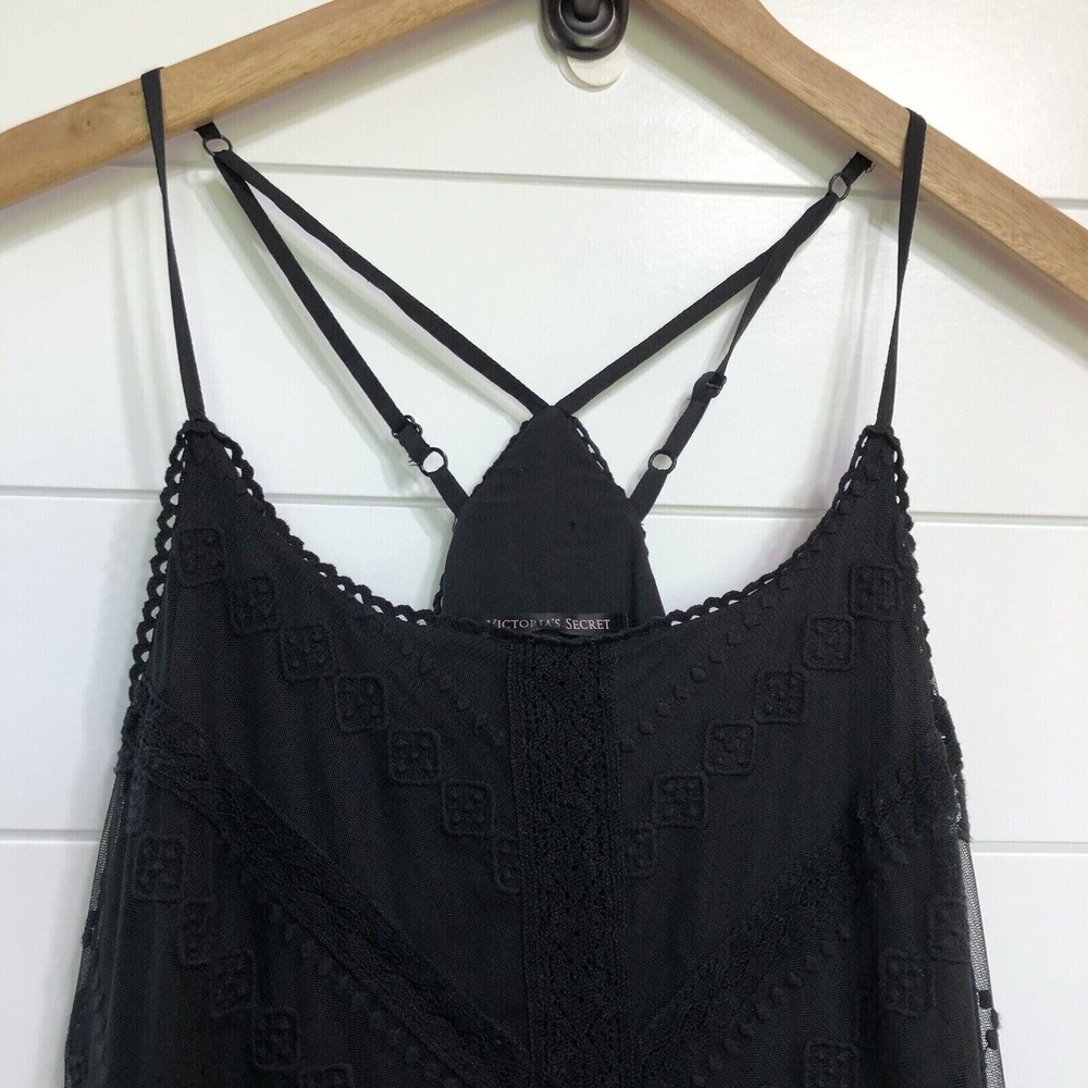 Victorias Secret Womens Lace Embroided Sheer Maxi Dress Size 6 Black Tribal Boho - Picture 2 of 12